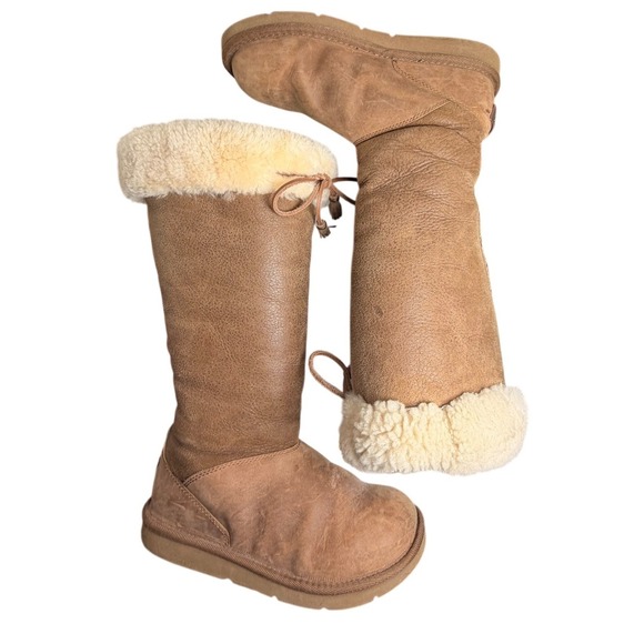 UGG Sussex Tall Boots Brown Leather Shearling Lined Women's Size 8 Après Ski - Picture 2 of 16